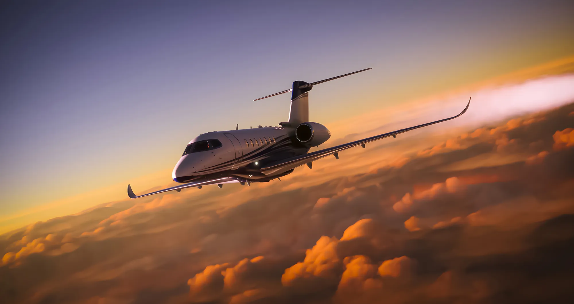 Luxury private jet flying through the sky